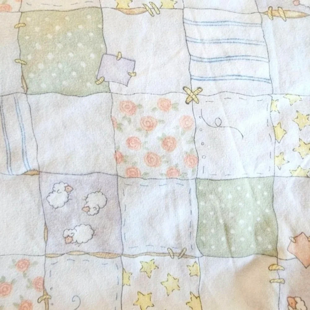 Vtg Boyds Bears Fitted Sheet & Crib Skirt Ruffled Patchwork Pastel Sheep Bedding